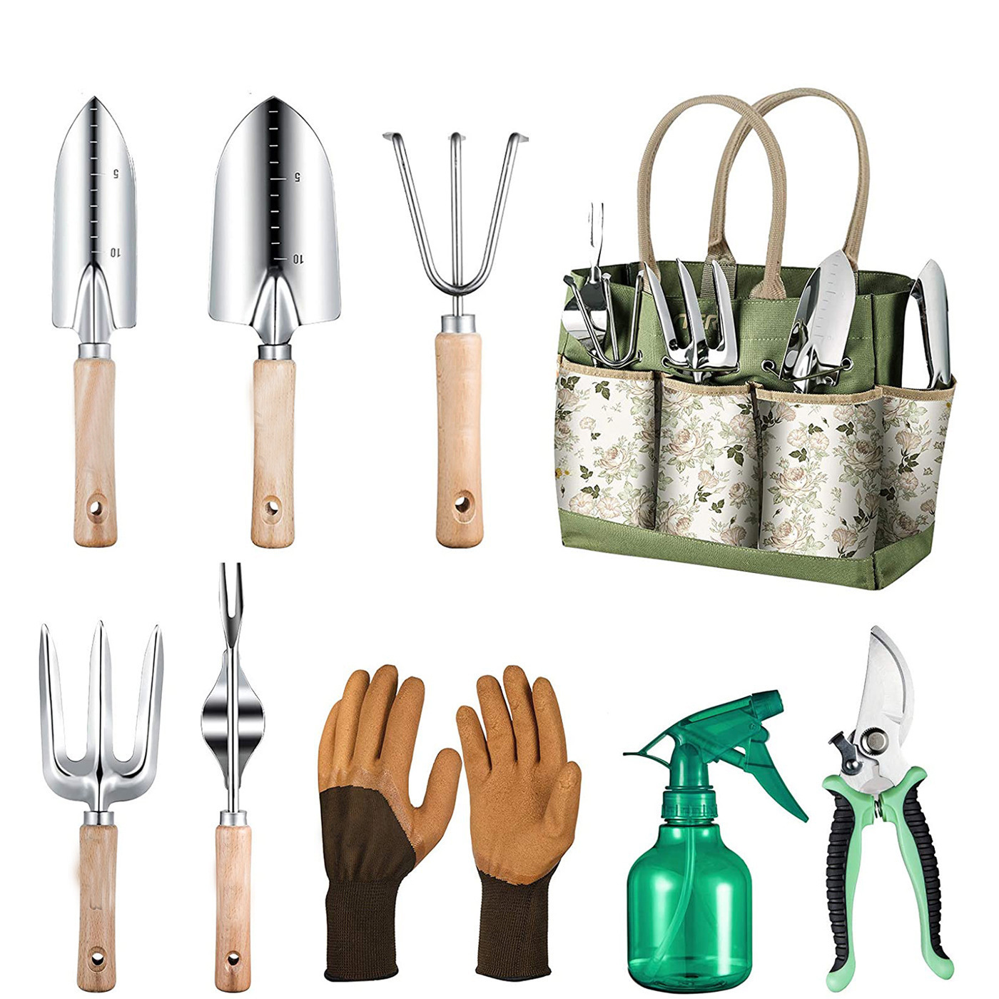 Garden Gloves - 9-Piece Gardening Tool With Heavy-Duty Stainless