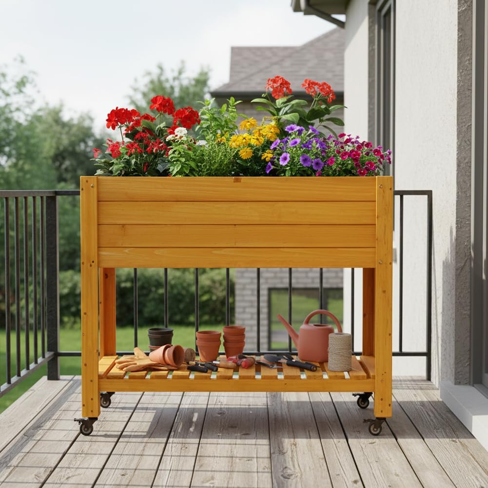 Mobile Wooden Elevated Raised  - Raised Garden Bed 评论和价格