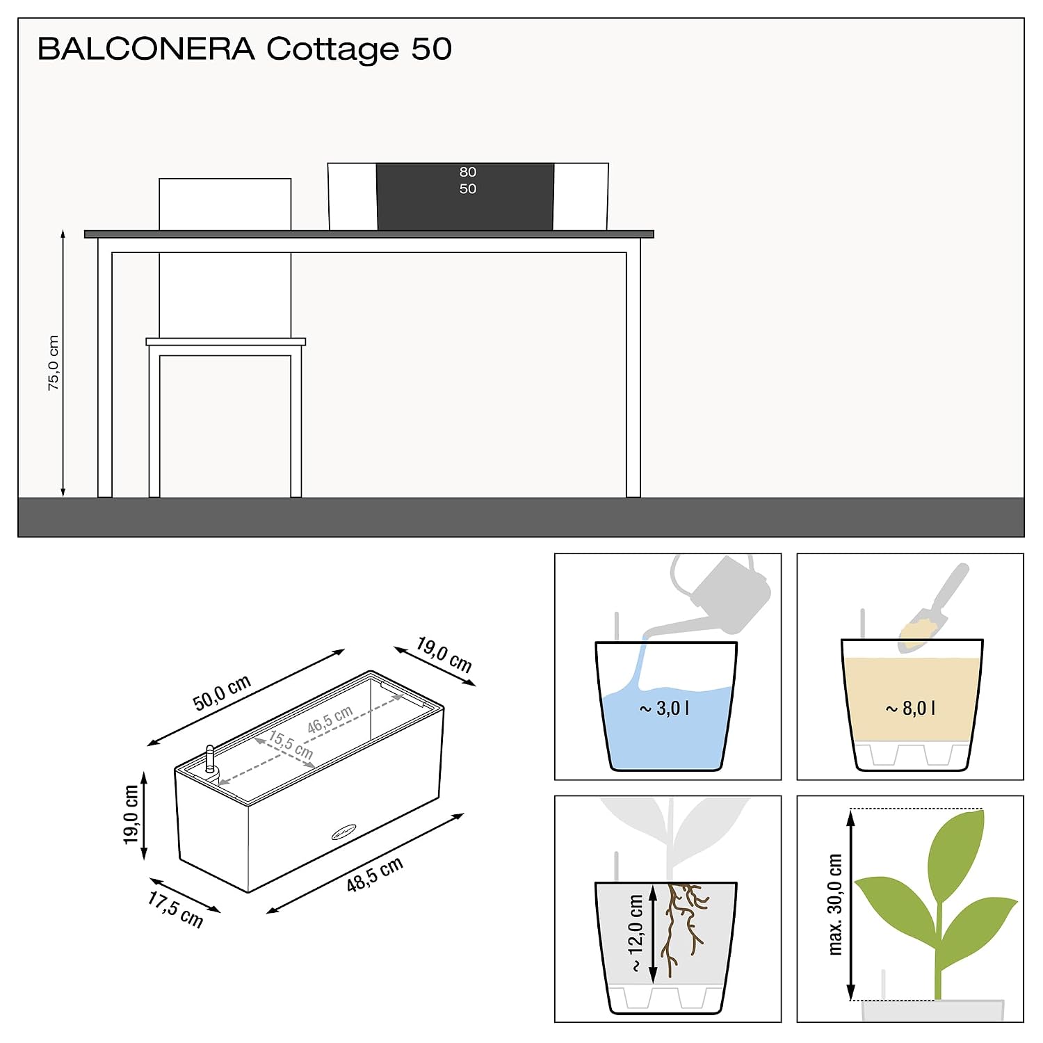 BALCONERA Cottage 50 Mocha, Se - Self Watering Planter 评论和价格