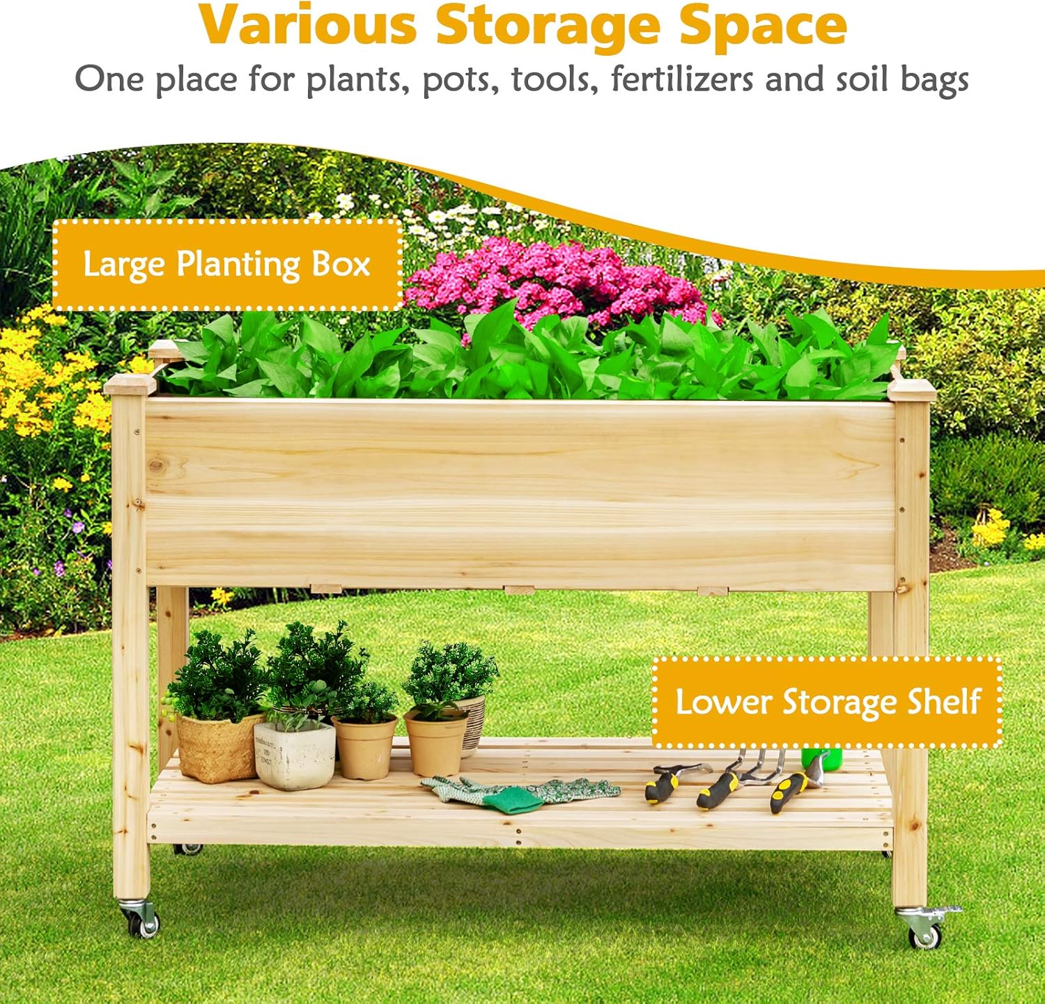 Wooden Raised Garden Bed on Wh - Raised Garden Bed 评论和价格