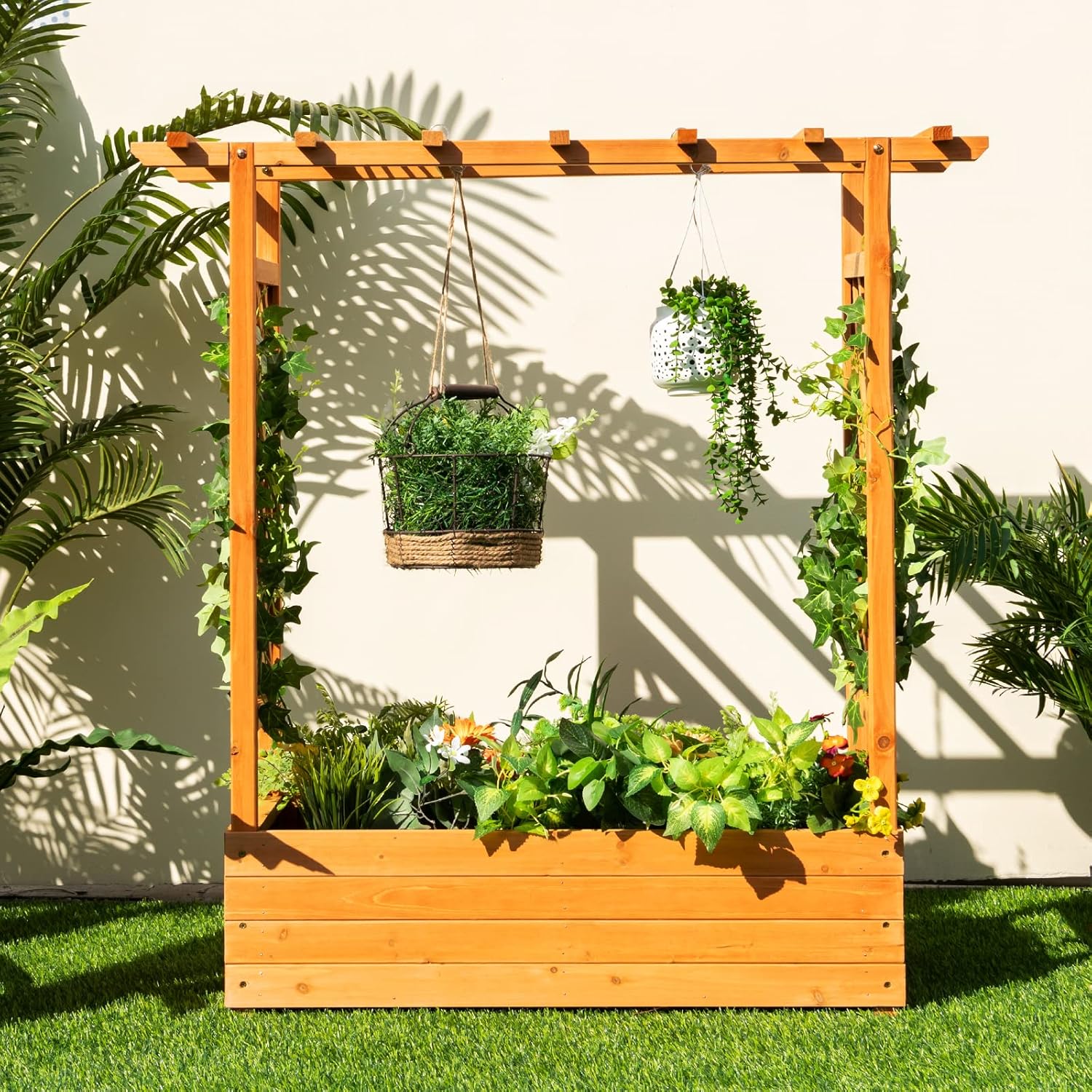 Wood Raised Garden Bed with Ar - Raised Garden Bed 评论和价格