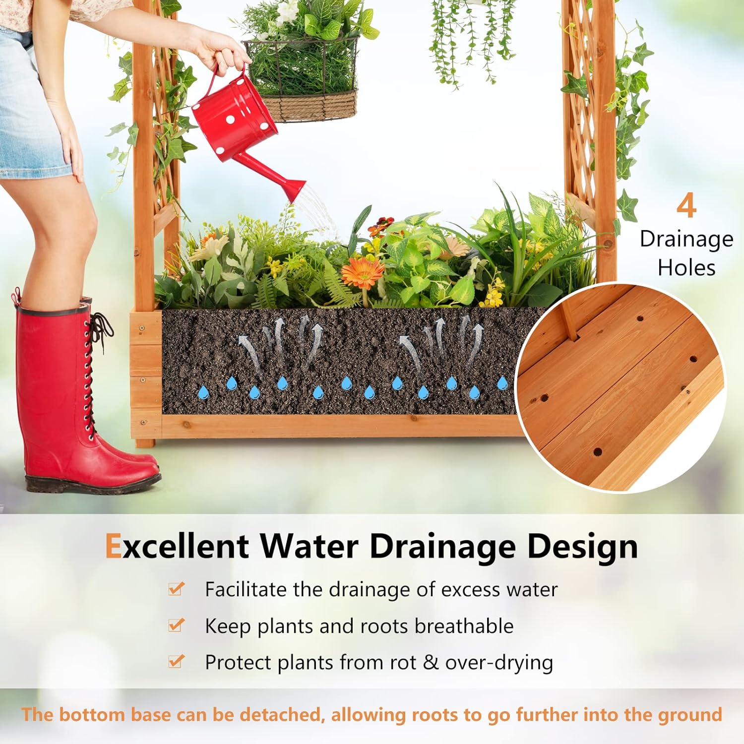 Wood Raised Garden Bed with Ar - Raised Garden Bed 评论和价格