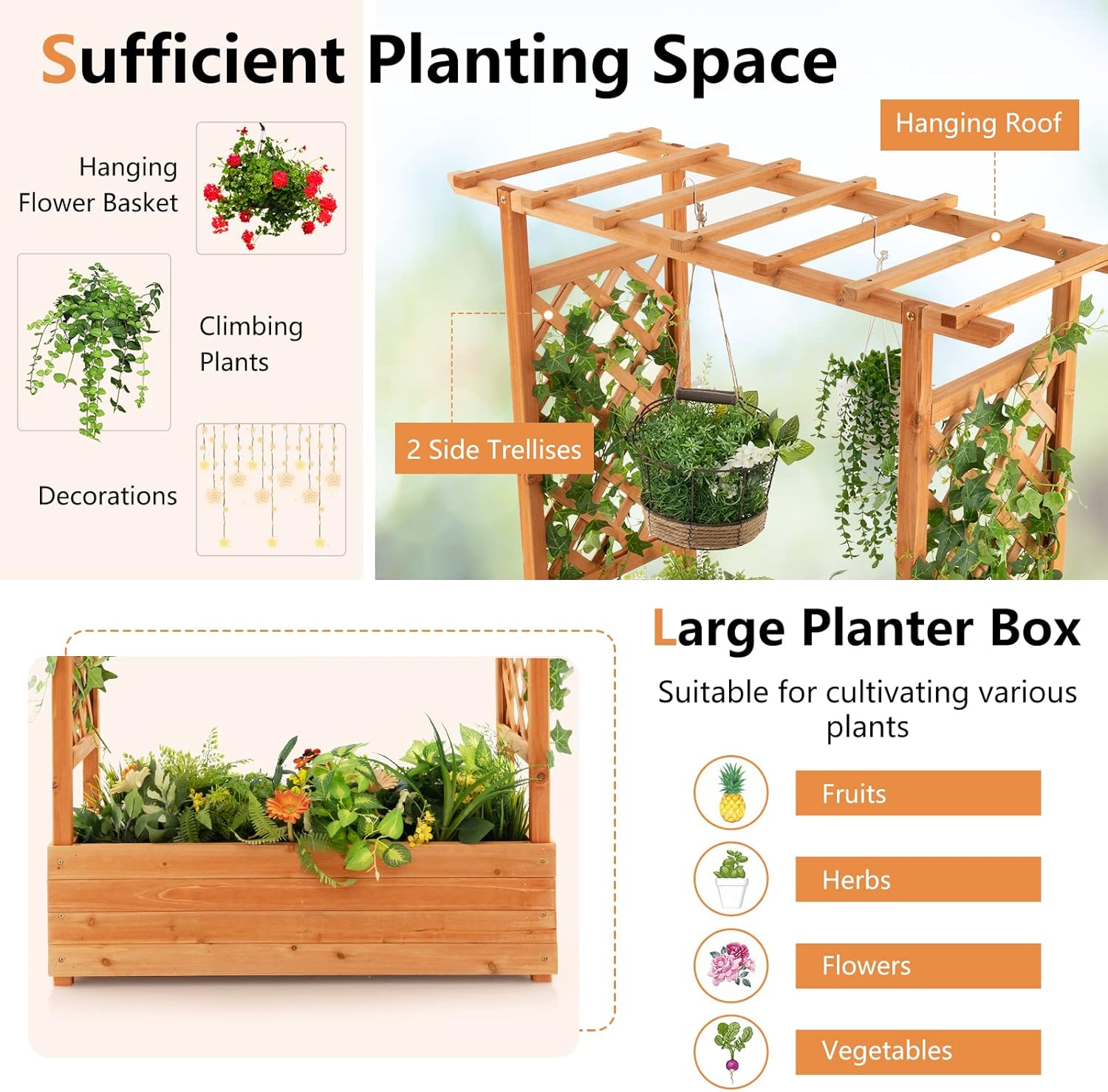 Wood Raised Garden Bed with Ar - Raised Garden Bed 评论和价格